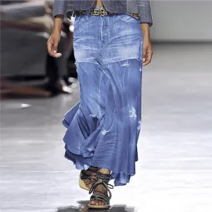 Skirt for Women Denim Maxi Long Vintage Cowgirl High Cut Slit Peasant High Low Steampunk Skorts Women 2025 Trendy