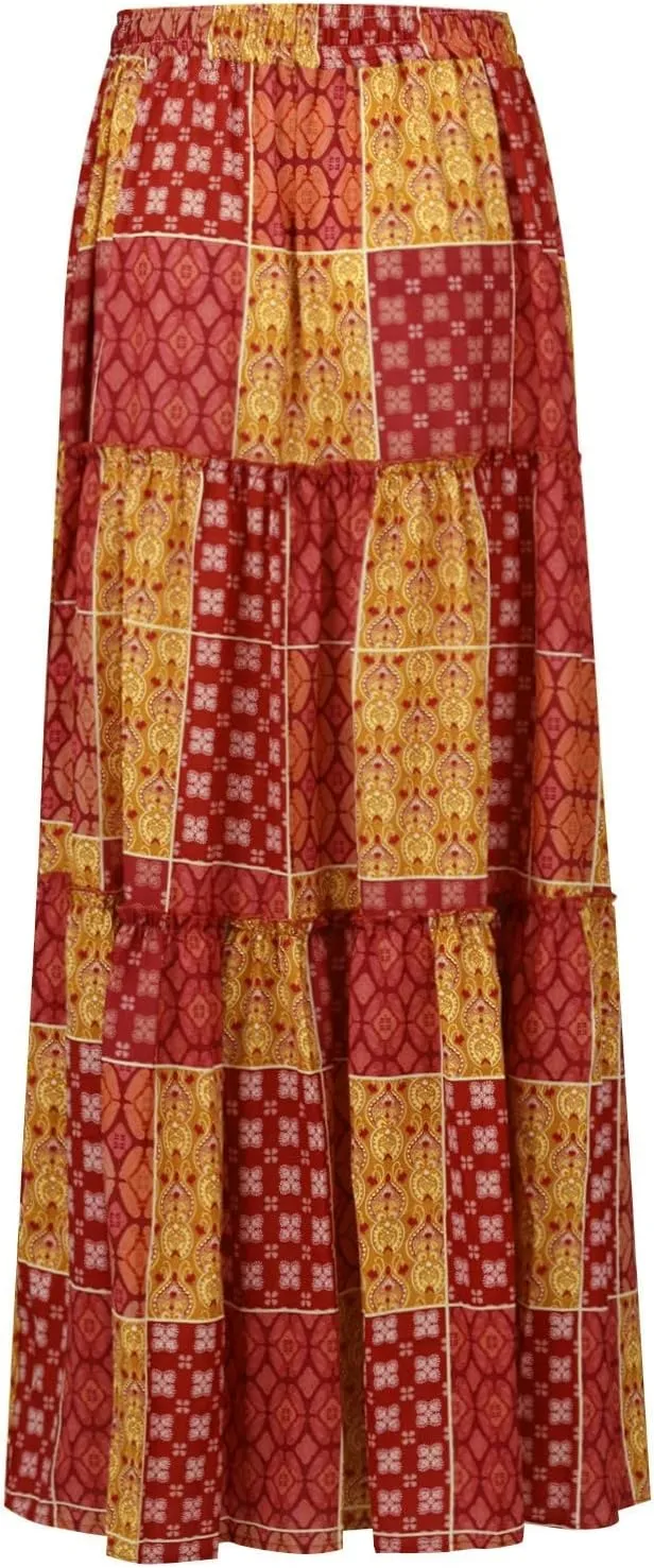 Skirts for Women,Ruffle Hem Flowy Maxi Skirts Trendy 2025 Summer Vacation Boho Elastic High Waist Drawstring