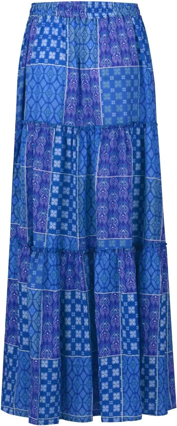 Skirts for Women,Ruffle Hem Flowy Maxi Skirts Trendy 2025 Summer Vacation Boho Elastic High Waist Drawstring