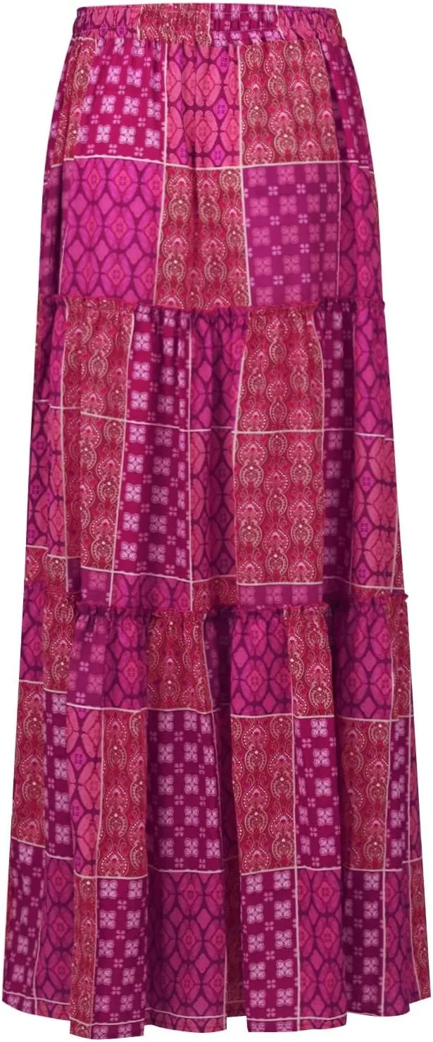 Skirts for Women,Ruffle Hem Flowy Maxi Skirts Trendy 2025 Summer Vacation Boho Elastic High Waist Drawstring