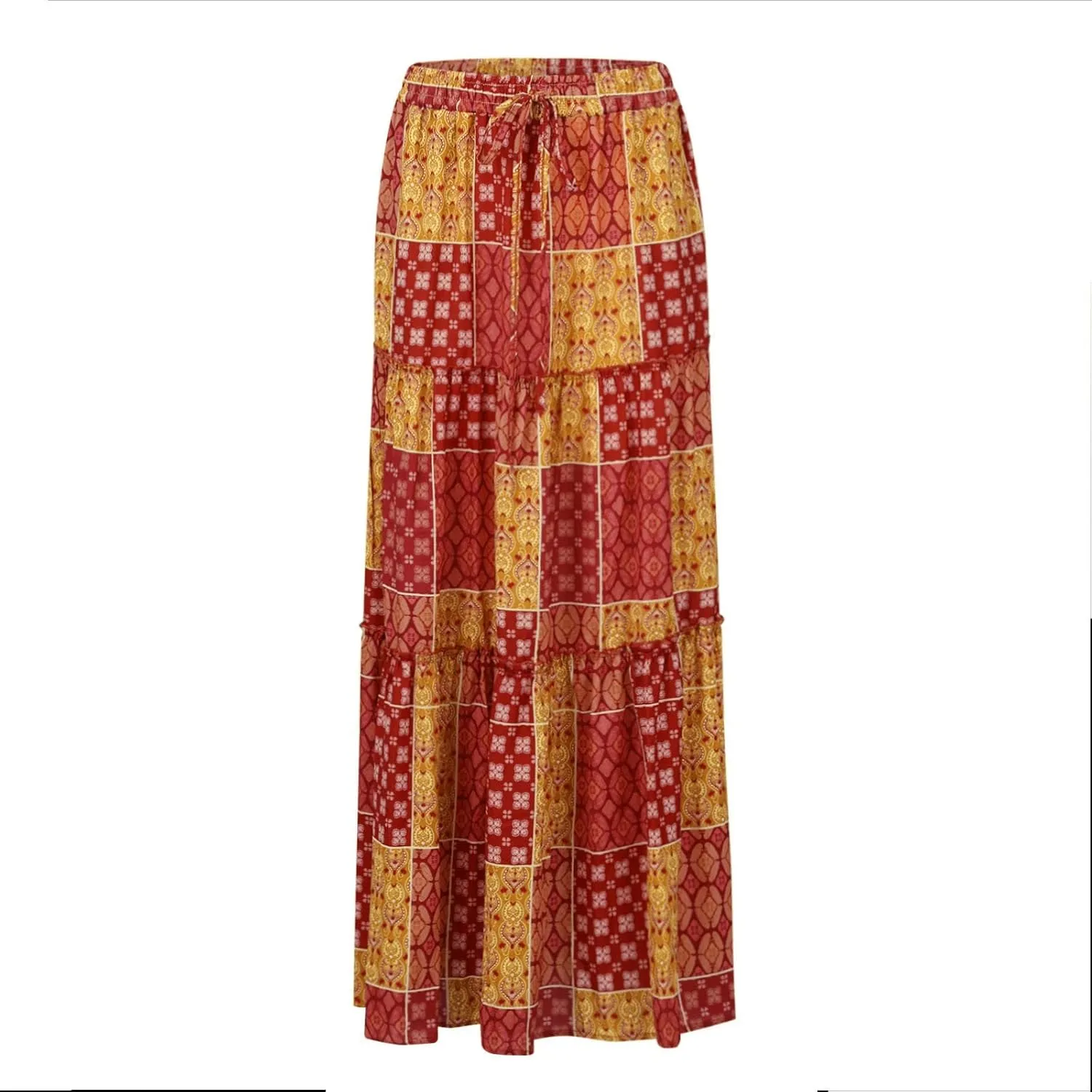Skirts for Women,Ruffle Hem Flowy Maxi Skirts Trendy 2025 Summer Vacation Boho Elastic High Waist Drawstring