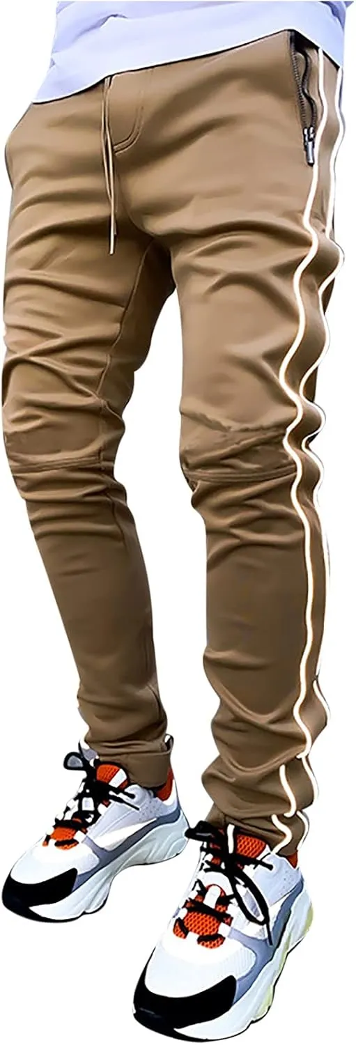 Slim Fit Cargo Pants for Men Multi-Pocket Reflective Straight-Leg Solid Casual Overalls Trousers Stylish Daily Wear