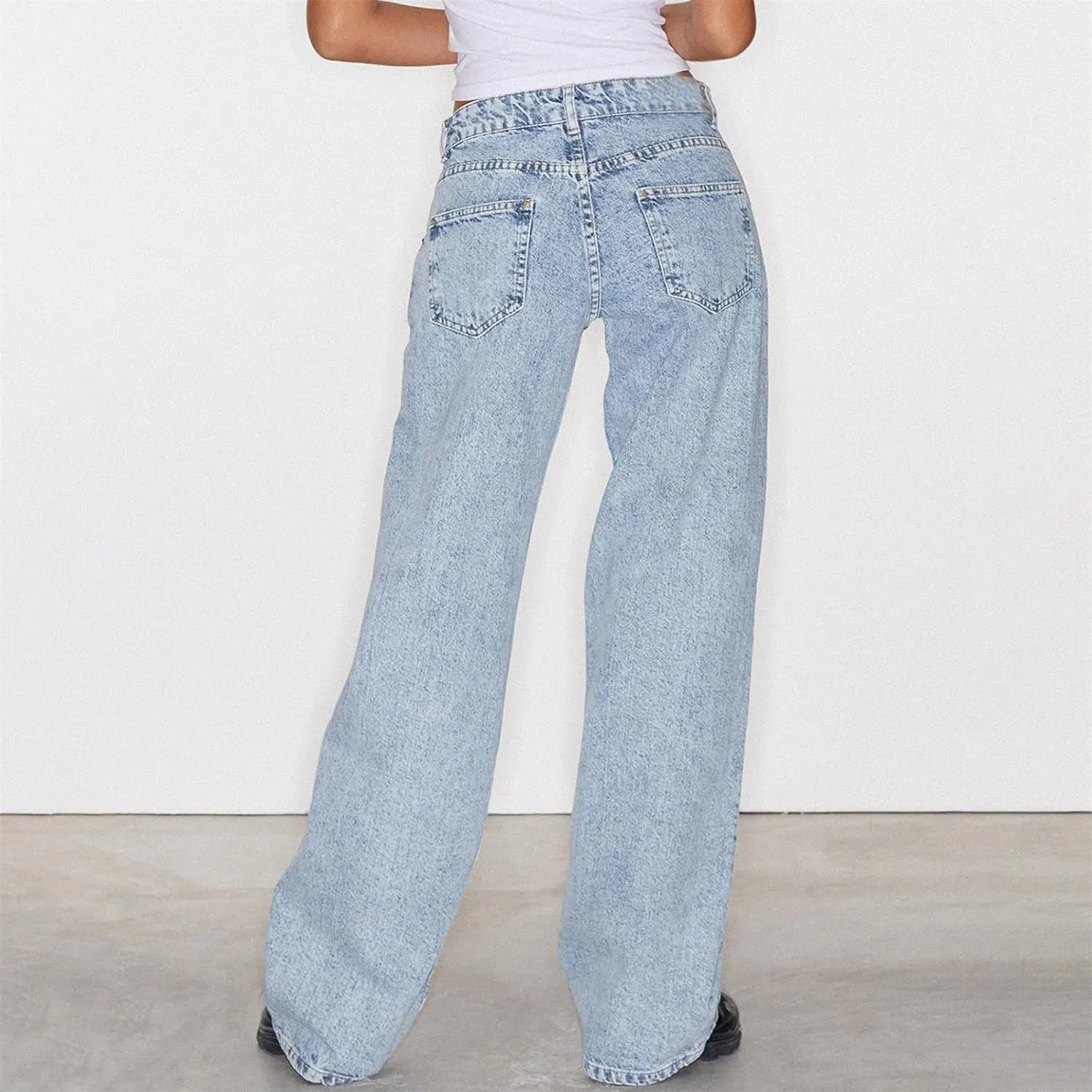 Straight Leg Jeans for Women,High Waisted Wide Leg Loose Microelastic Boyfriend Denim Pants Baggy Jeans for Women Y2K