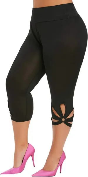 Stretchy Tights Women Tights and Leggings Cutout Crop Cotton Leggings for Women Solid Color Capri Plus Size Sporty