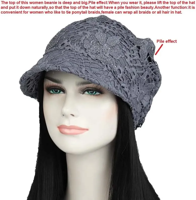 Summer Hat for Women - Slouchy Beanie With Brim Cutout, Spring Autumn Skull Cap, Visor Womens Hat