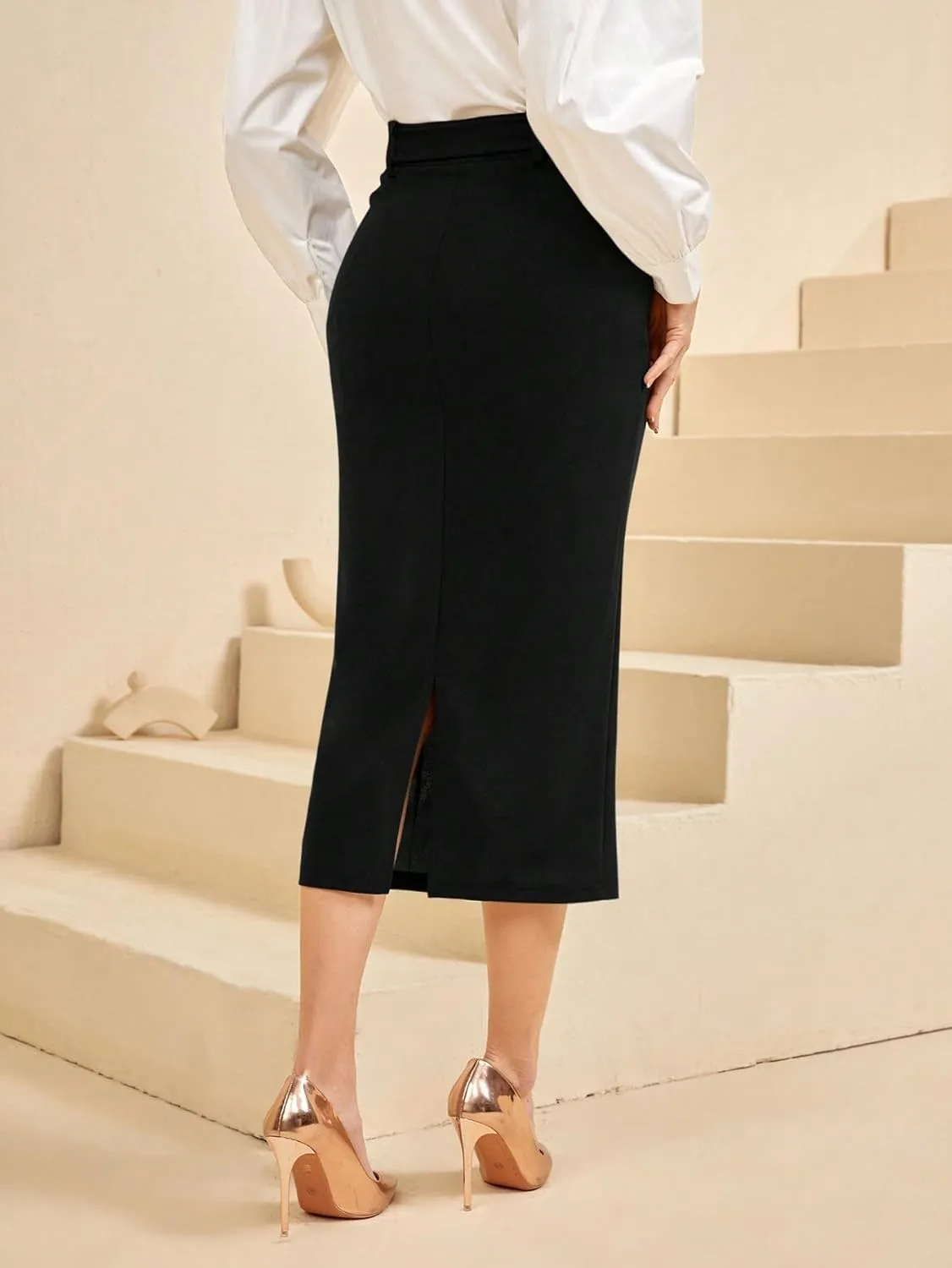Summer Spring Womens Skirts Button Slit Hem Pencil Long Skirt