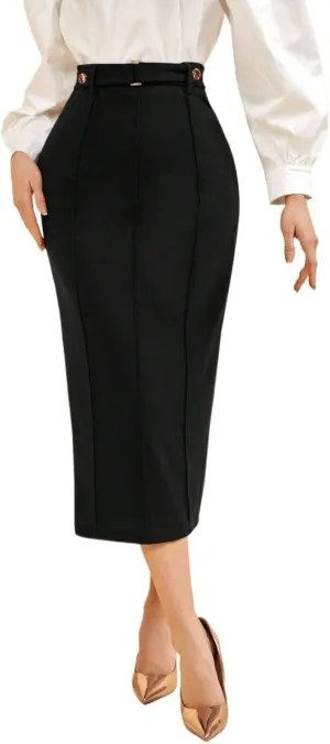 Summer Spring Womens Skirts Button Slit Hem Pencil Long Skirt