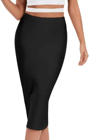 Summer Spring Womens Skirts Zipper Back Slit Hem Pencil Midi Skirt