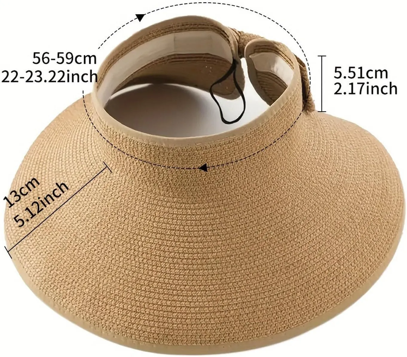 Sun Visor Hats for Women Wide Brim Straw Roll Up Ponytail Hat Summer Beach Hat Uv Protection Packable Foldable Travel Sun Hat