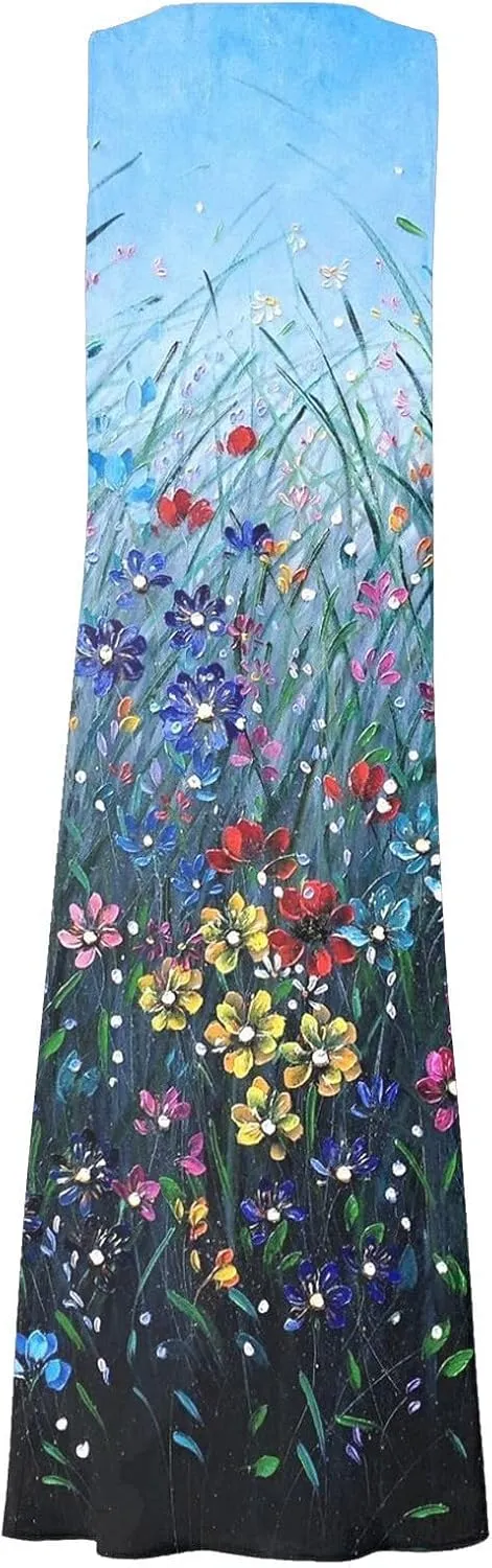 Sundresses for Women 2025 Sleeveless U Neck Boho Dress Floral Print A-Line Sundress Flowy Tank Dress with Pockets