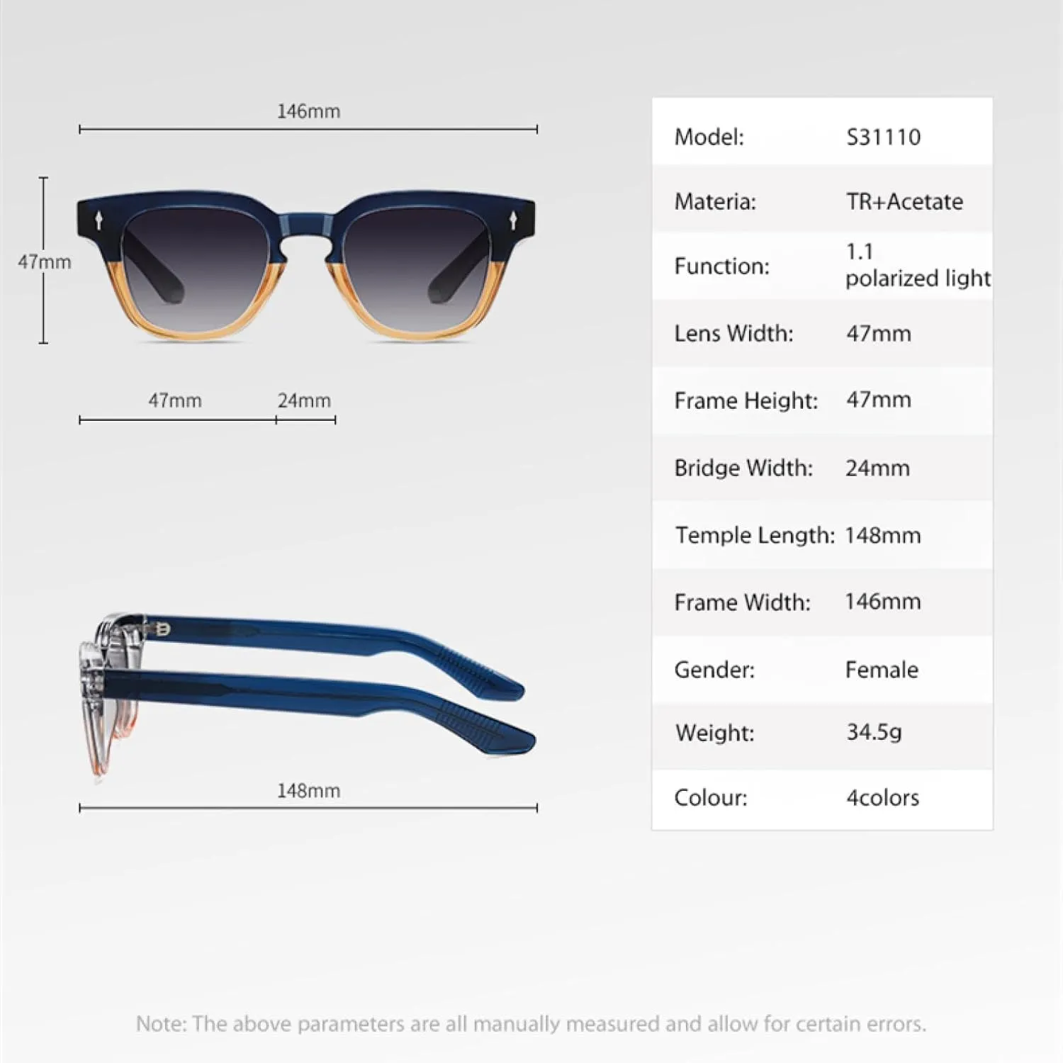 Sunglasses for Women Men Uv400 Acetate Frame Driving Camping Party Shade
