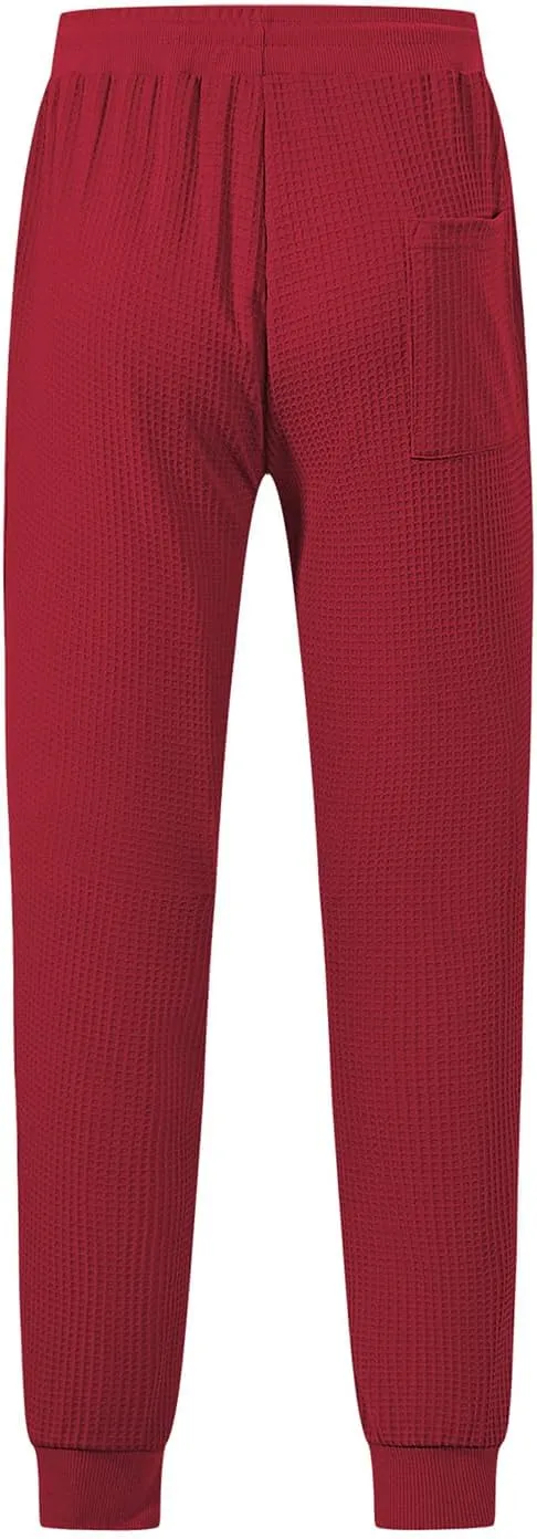 Sweatpants for Men Textured Waffle Knit Pants Casual Joggers Elastic Waist Drawstring Tapered Sweatpants with Pockets