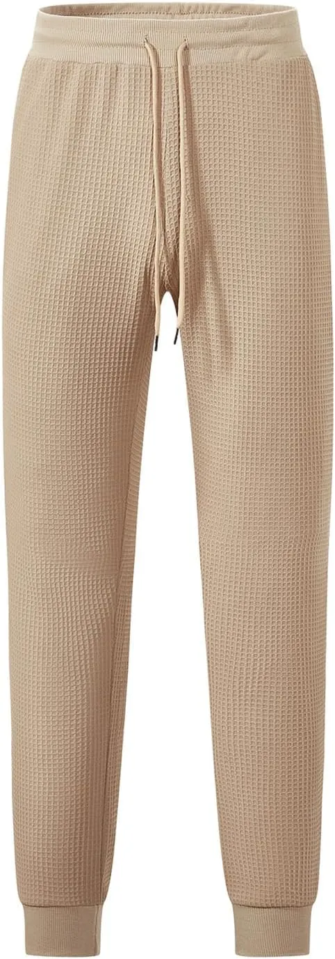 Sweatpants for Men Textured Waffle Knit Pants Casual Joggers Elastic Waist Drawstring Tapered Sweatpants with Pockets