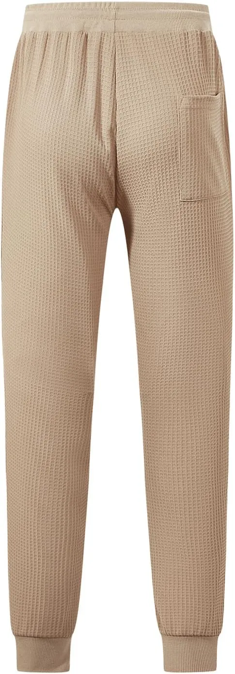 Sweatpants for Men Textured Waffle Knit Pants Casual Joggers Elastic Waist Drawstring Tapered Sweatpants with Pockets