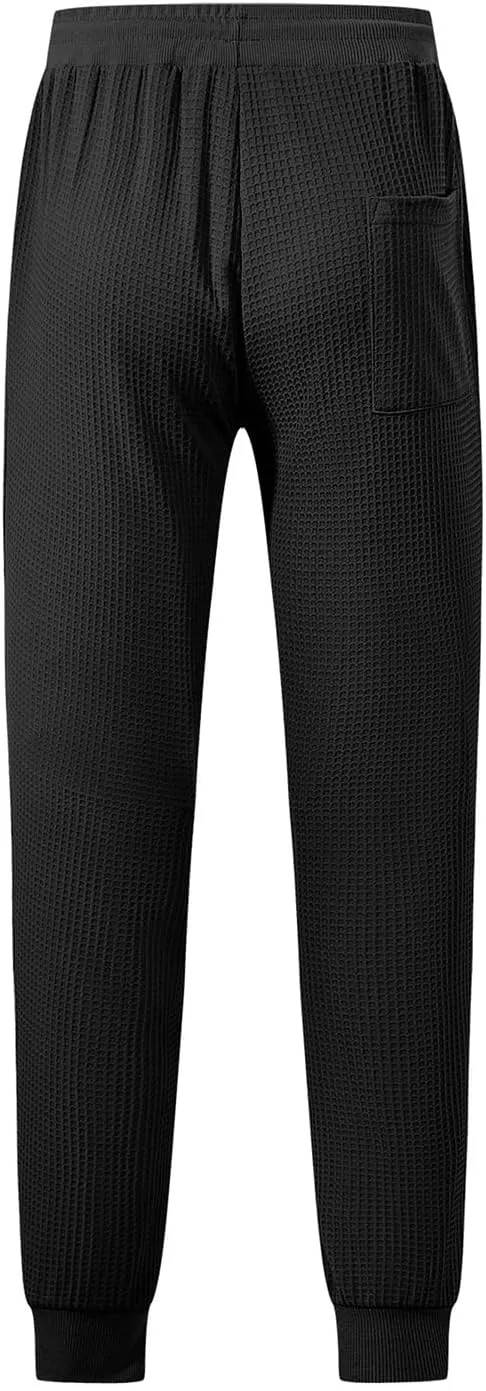 Sweatpants for Men Textured Waffle Knit Pants Casual Joggers Elastic Waist Drawstring Tapered Sweatpants with Pockets