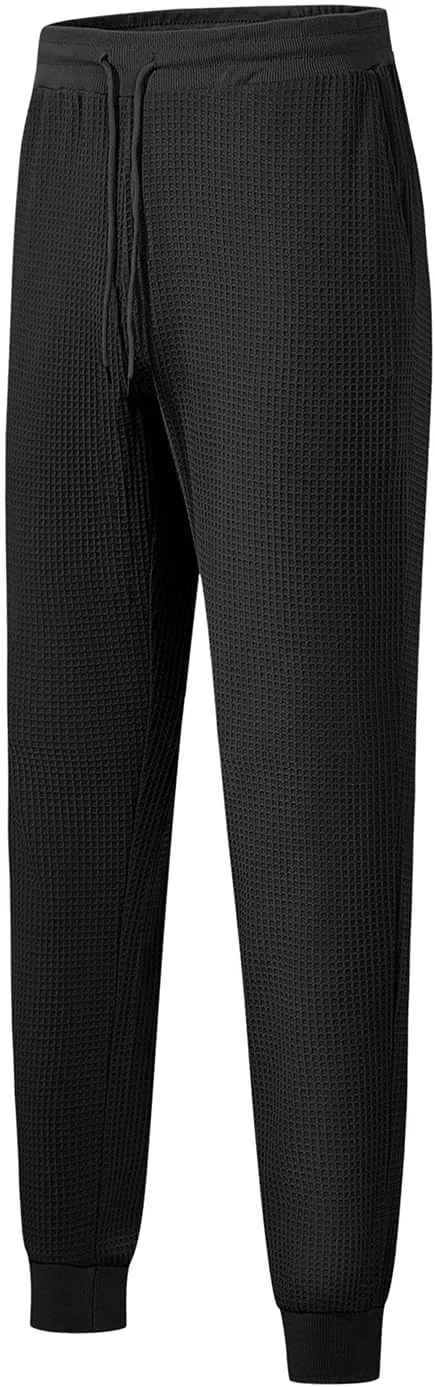 Sweatpants for Men Textured Waffle Knit Pants Casual Joggers Elastic Waist Drawstring Tapered Sweatpants with Pockets