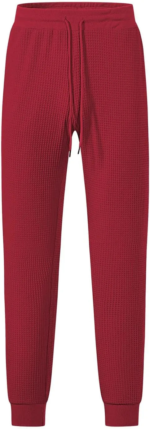 Sweatpants for Men Textured Waffle Knit Pants Casual Joggers Elastic Waist Drawstring Tapered Sweatpants with Pockets