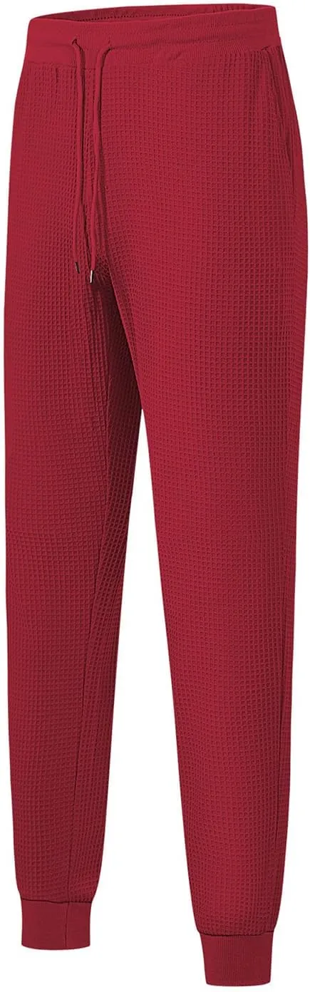 Sweatpants for Men Textured Waffle Knit Pants Casual Joggers Elastic Waist Drawstring Tapered Sweatpants with Pockets