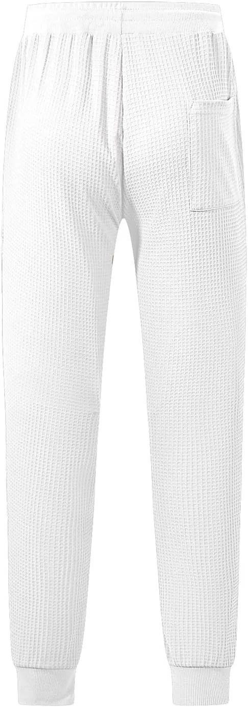 Sweatpants for Men Textured Waffle Knit Pants Casual Joggers Elastic Waist Drawstring Tapered Sweatpants with Pockets