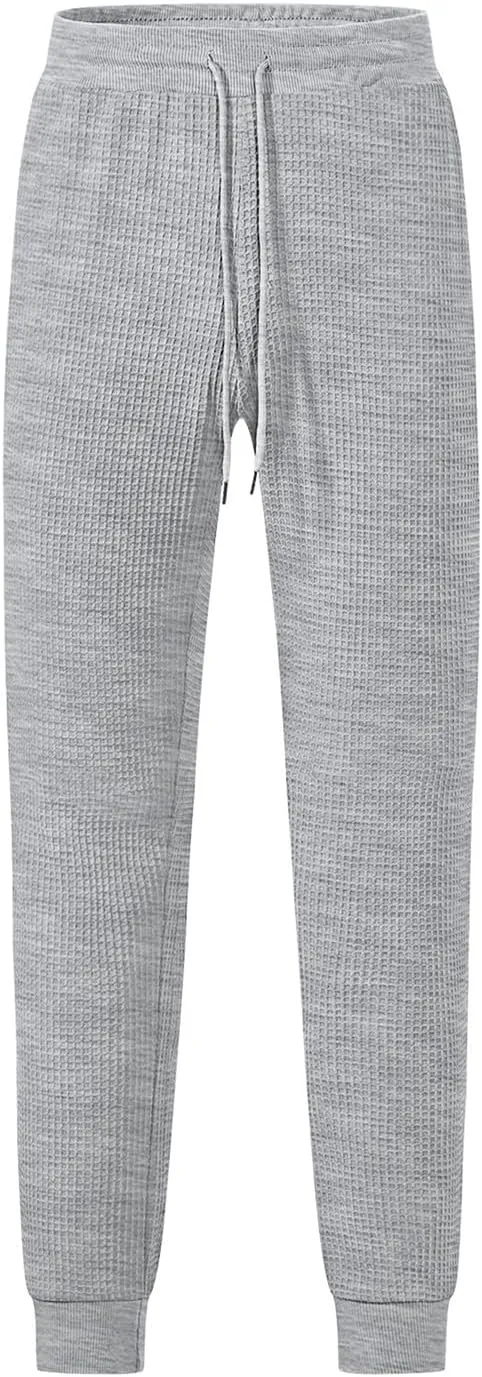 Sweatpants for Men Textured Waffle Knit Pants Casual Joggers Elastic Waist Drawstring Tapered Sweatpants with Pockets
