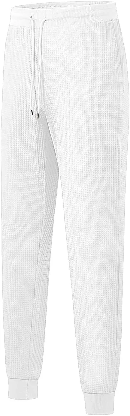 Sweatpants for Men Textured Waffle Knit Pants Casual Joggers Elastic Waist Drawstring Tapered Sweatpants with Pockets