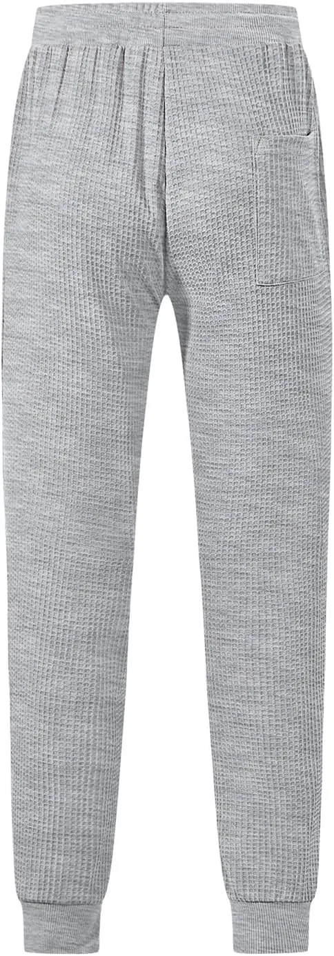 Sweatpants for Men Textured Waffle Knit Pants Casual Joggers Elastic Waist Drawstring Tapered Sweatpants with Pockets