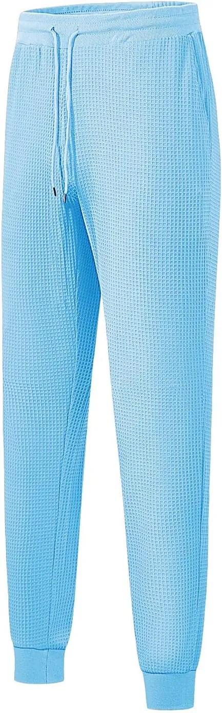 Sweatpants for Men Textured Waffle Knit Pants Casual Joggers Elastic Waist Drawstring Tapered Sweatpants with Pockets