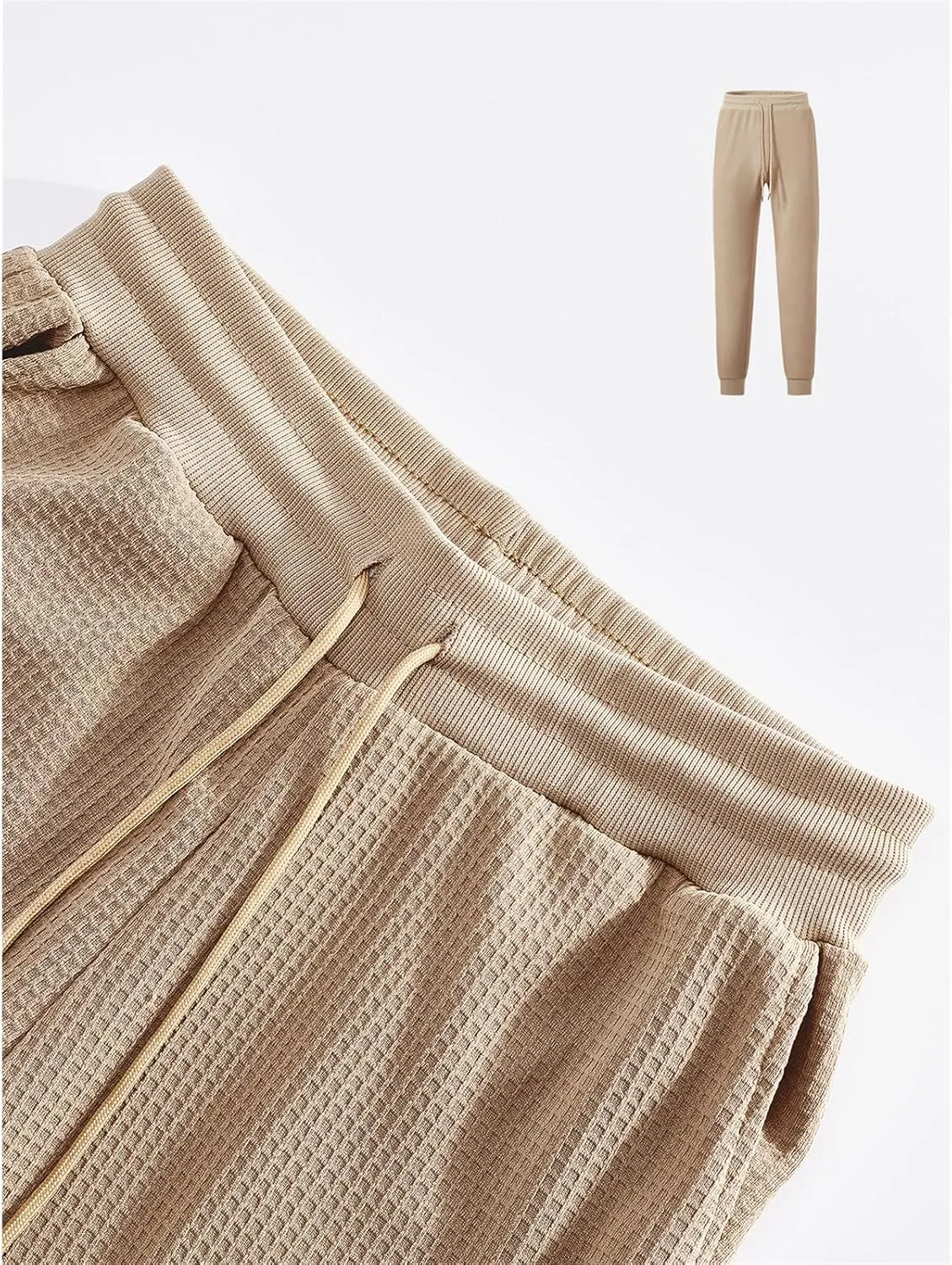 Sweatpants for Men Textured Waffle Knit Pants Casual Joggers Elastic Waist Drawstring Tapered Sweatpants with Pockets