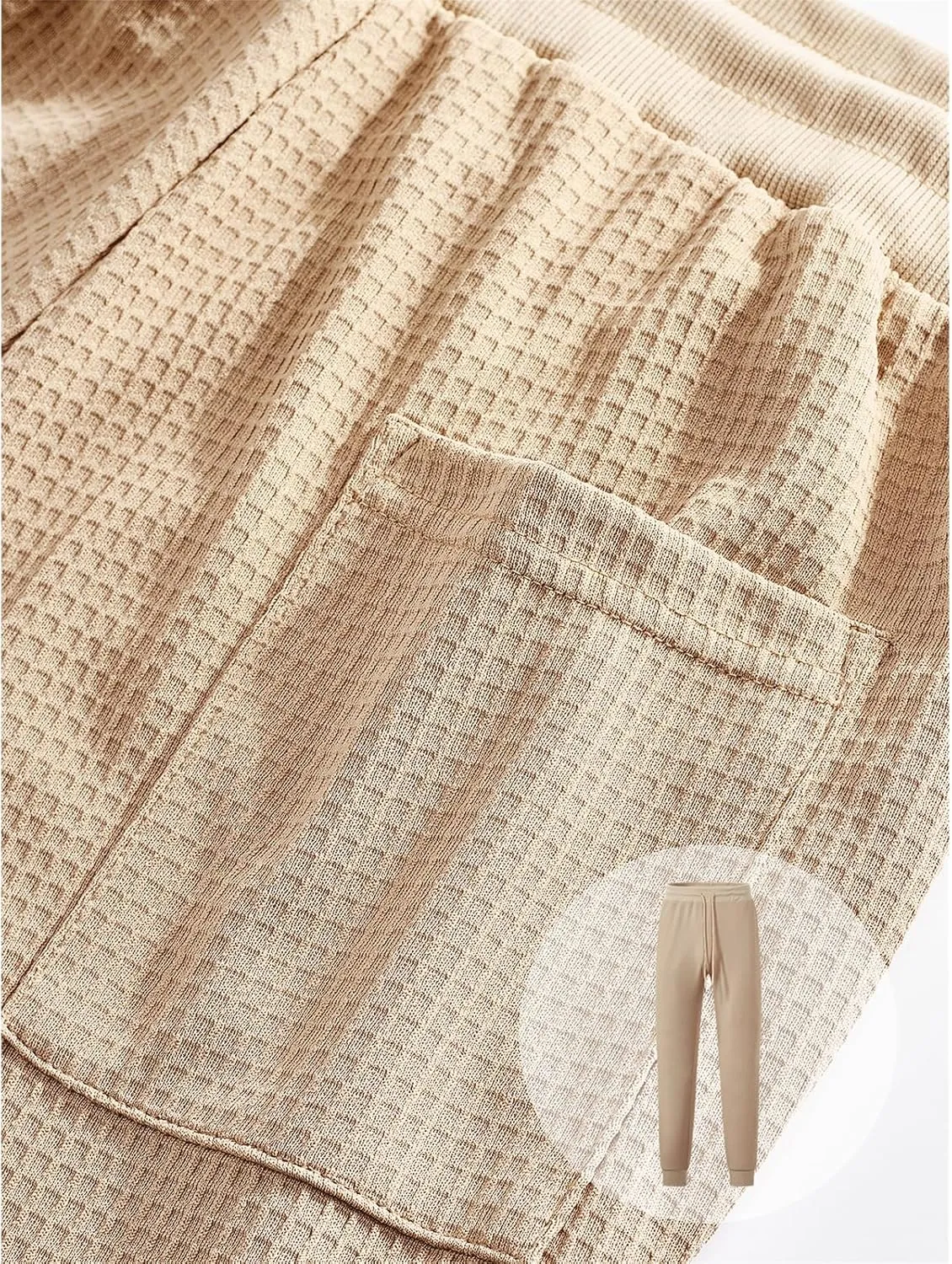 Sweatpants for Men Textured Waffle Knit Pants Casual Joggers Elastic Waist Drawstring Tapered Sweatpants with Pockets