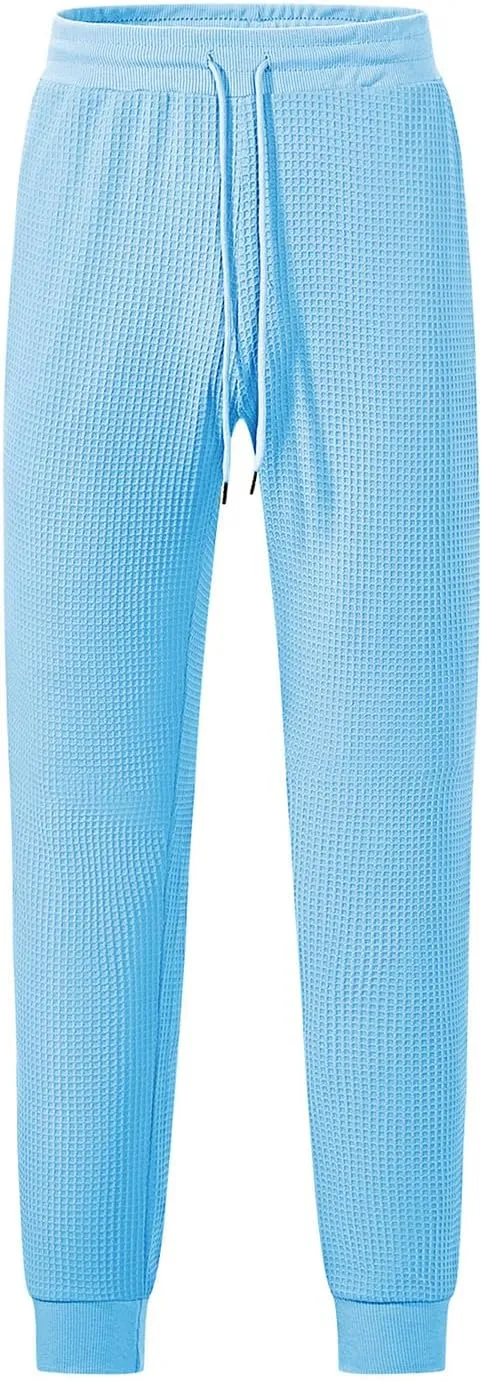 Sweatpants for Men Textured Waffle Knit Pants Casual Joggers Elastic Waist Drawstring Tapered Sweatpants with Pockets