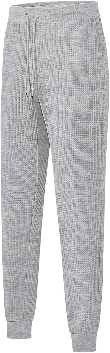 Sweatpants for Men Textured Waffle Knit Pants Casual Joggers Elastic Waist Drawstring Tapered Sweatpants with Pockets