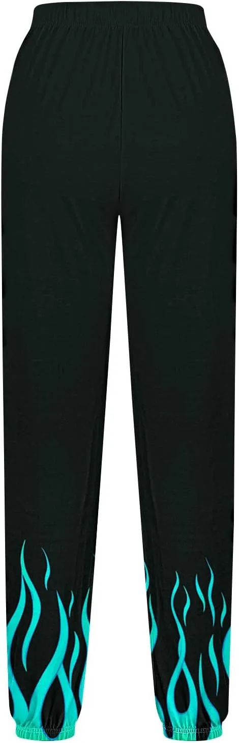 Sweatpants for Women Novelty Flame Printed Drawstring Waisted Cinch Bottom Joggers Baggy Lounge Pants with Pockets