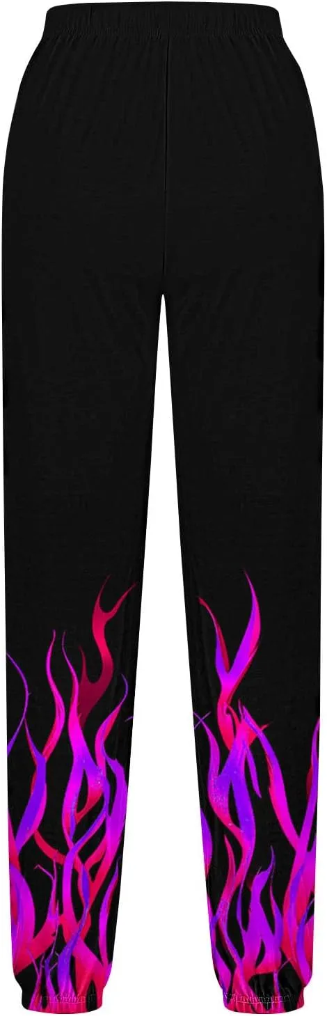 Sweatpants for Women Novelty Flame Printed Drawstring Waisted Cinch Bottom Joggers Baggy Lounge Pants with Pockets
