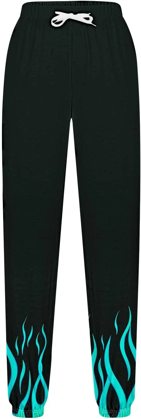 Sweatpants for Women Novelty Flame Printed Drawstring Waisted Cinch Bottom Joggers Baggy Lounge Pants with Pockets