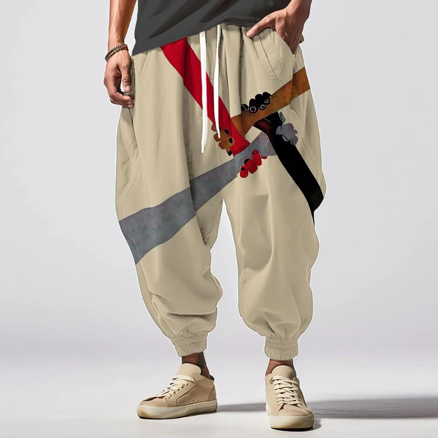 Sweatpants Fun Print Fashion Street Feel Casual Sweatpants Mens Drawstring Aladdil Hippie Harem Pants Mens Harem