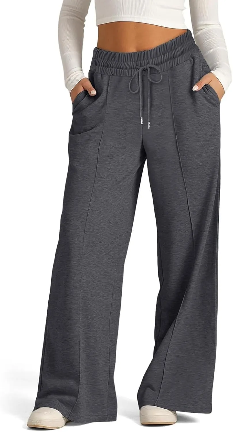 Sweatpants Women Baggy Wide Leg Lounge Pants Casual Comfy Drawstring High Wasited Yoga Pants with Pockets Streetwear