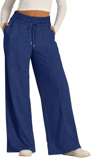 Sweatpants Women Baggy Wide Leg Lounge Pants Casual Comfy Drawstring High Wasited Yoga Pants with Pockets Streetwear