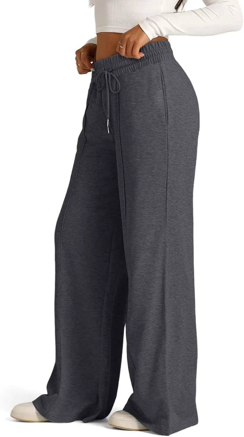 Sweatpants Women Baggy Wide Leg Lounge Pants Casual Comfy Drawstring High Wasited Yoga Pants with Pockets Streetwear