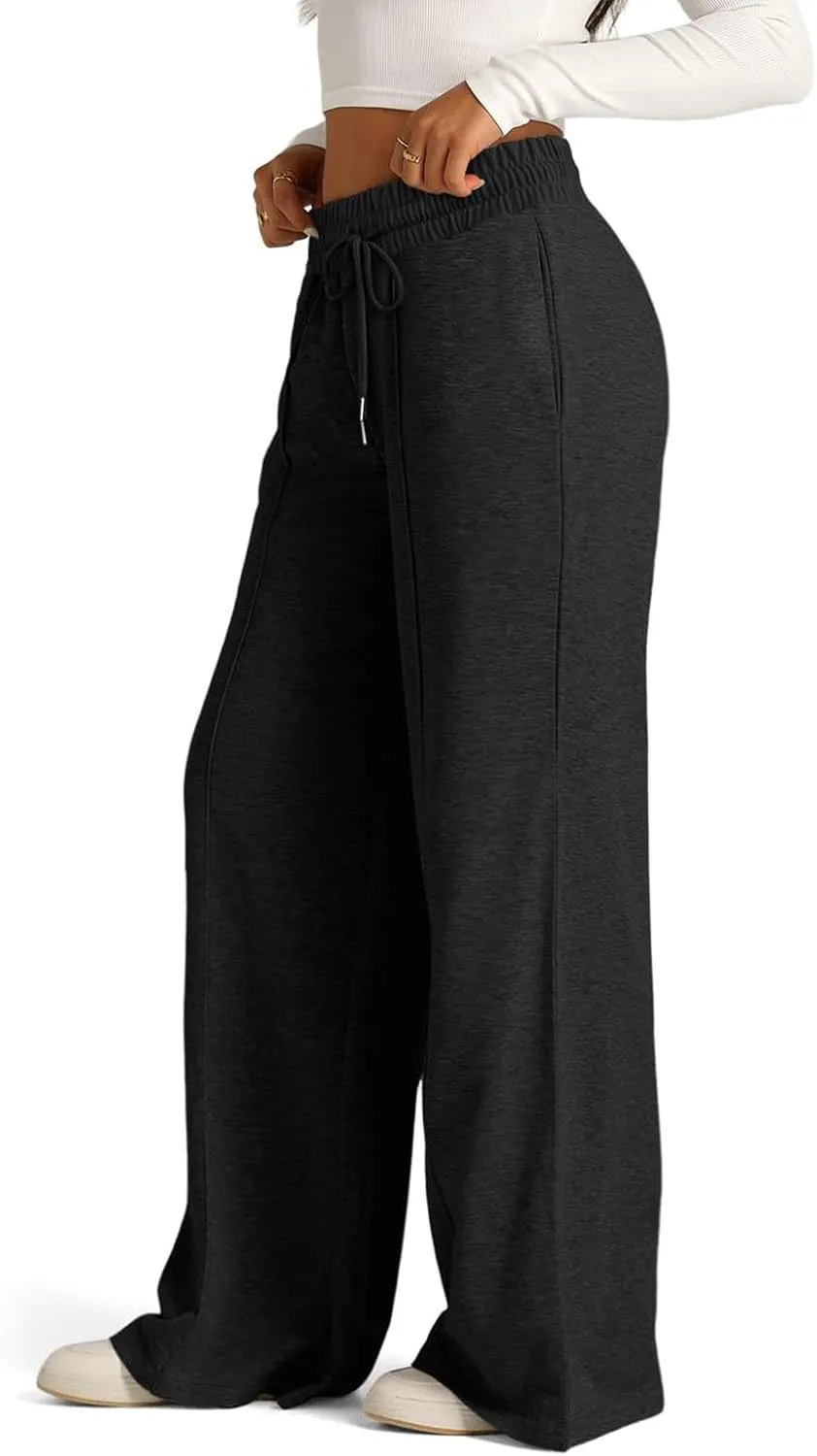 Sweatpants Women Baggy Wide Leg Lounge Pants Casual Comfy Drawstring High Wasited Yoga Pants with Pockets Streetwear
