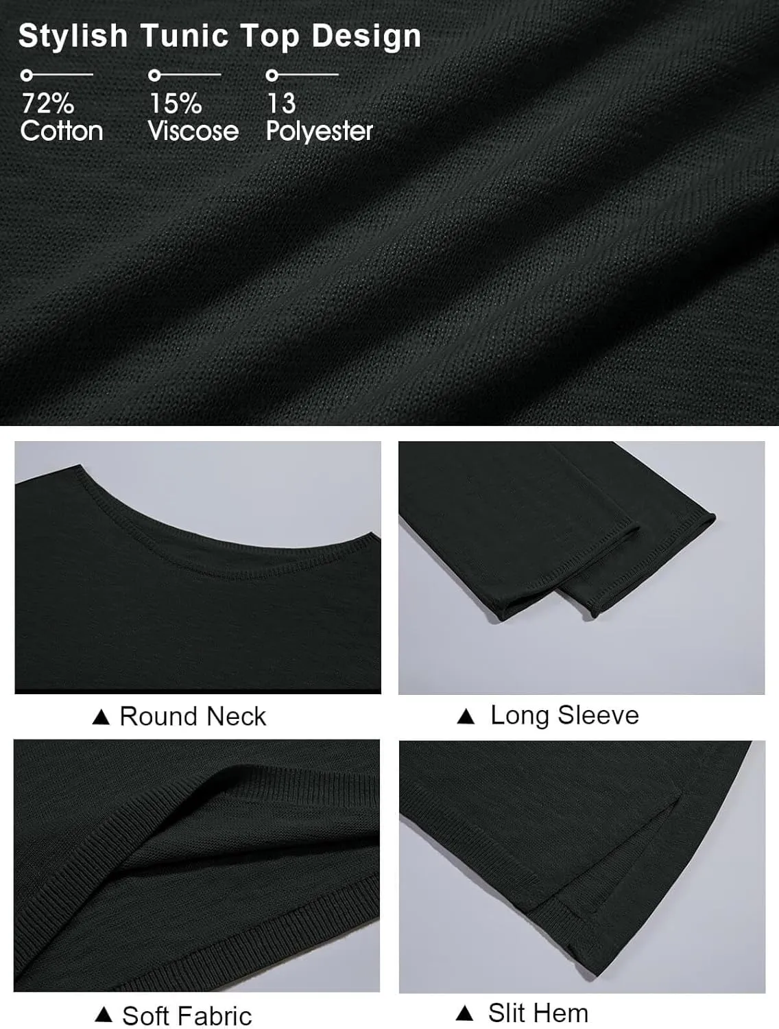 Tankaneo Womens Long Sleeve Shirts Oversized Lightweight Sweaters Crewneck Side Slit Hem Casual Blouse Tunic Tops