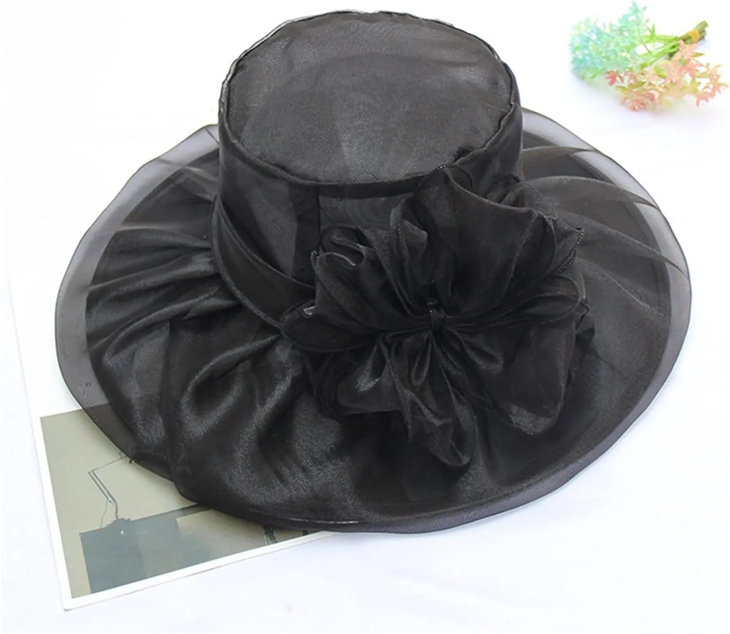Tea Hats for Women Derby Fascinators Church Garden Party Easter Outfits Wide Brim Organza Leaf Flower Summer Hat