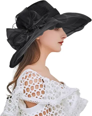Tea Hats for Women Derby Fascinators Church Garden Party Easter Outfits Wide Brim Organza Leaf Flower Summer Hat