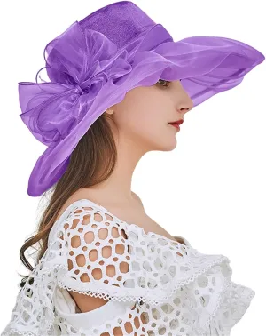 Tea Hats for Women Derby Fascinators Church Garden Party Easter Outfits Wide Brim Organza Leaf Flower Summer Hat