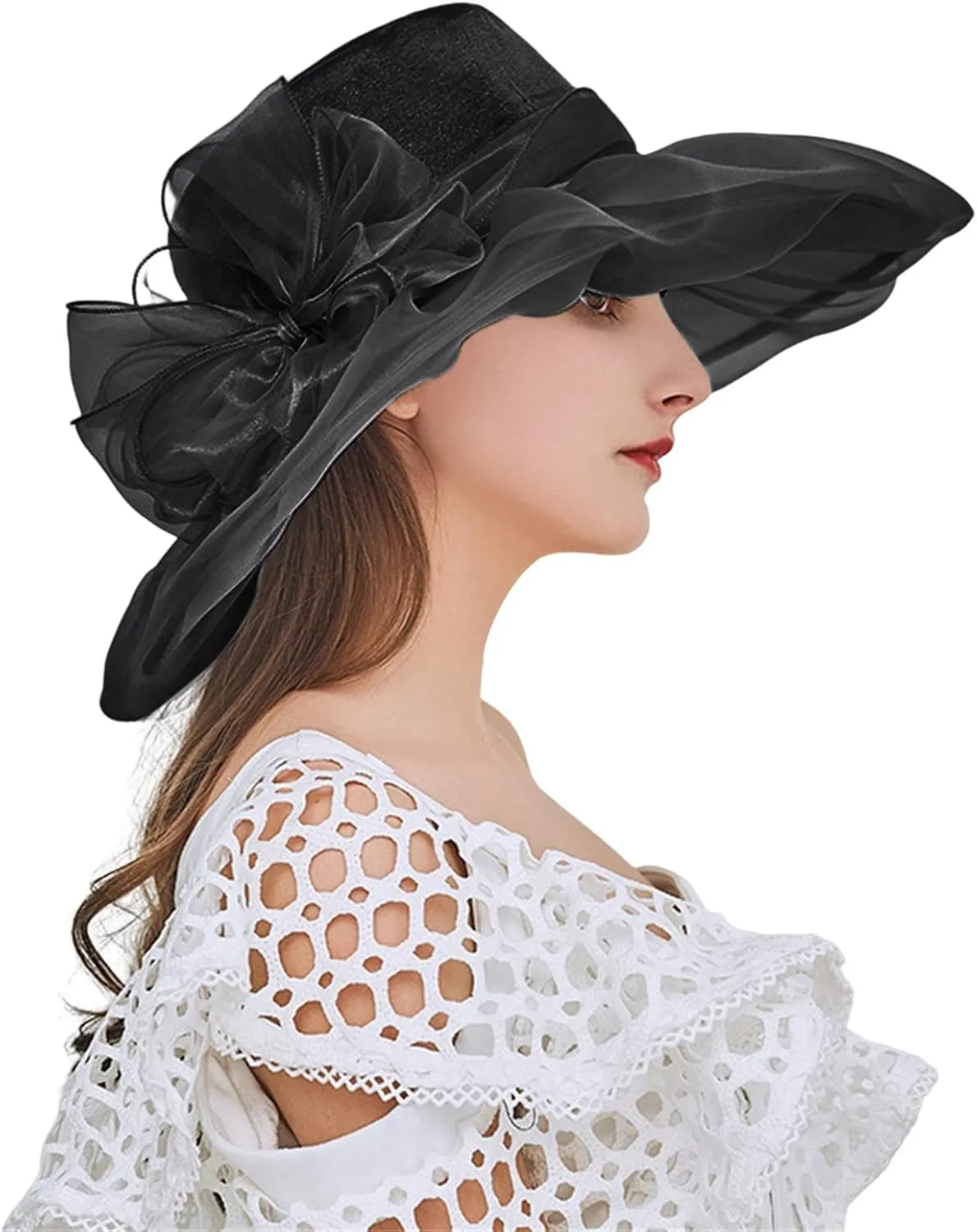 Tea Hats for Women Derby Fascinators Church Garden Party Easter Outfits Wide Brim Organza Leaf Flower Summer Hat