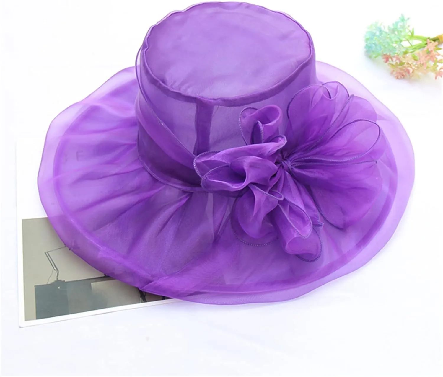 Tea Hats for Women Derby Fascinators Church Garden Party Easter Outfits Wide Brim Organza Leaf Flower Summer Hat