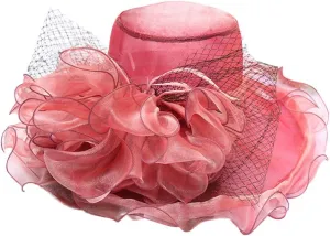Tea Party Accessories for Women Wide Brim Flower Fascinator Hats Summer Ruffles Cap Sun Bowler