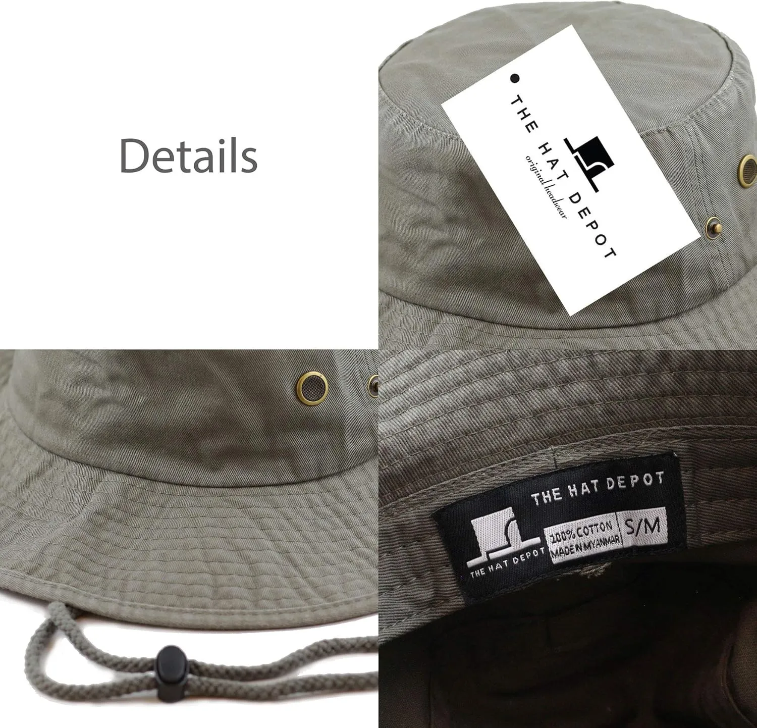 The Hat Depot Cotton Stone-Washed Safari Wide Brim Foldable Double-Sided Sun Boonie Bucket Hat
