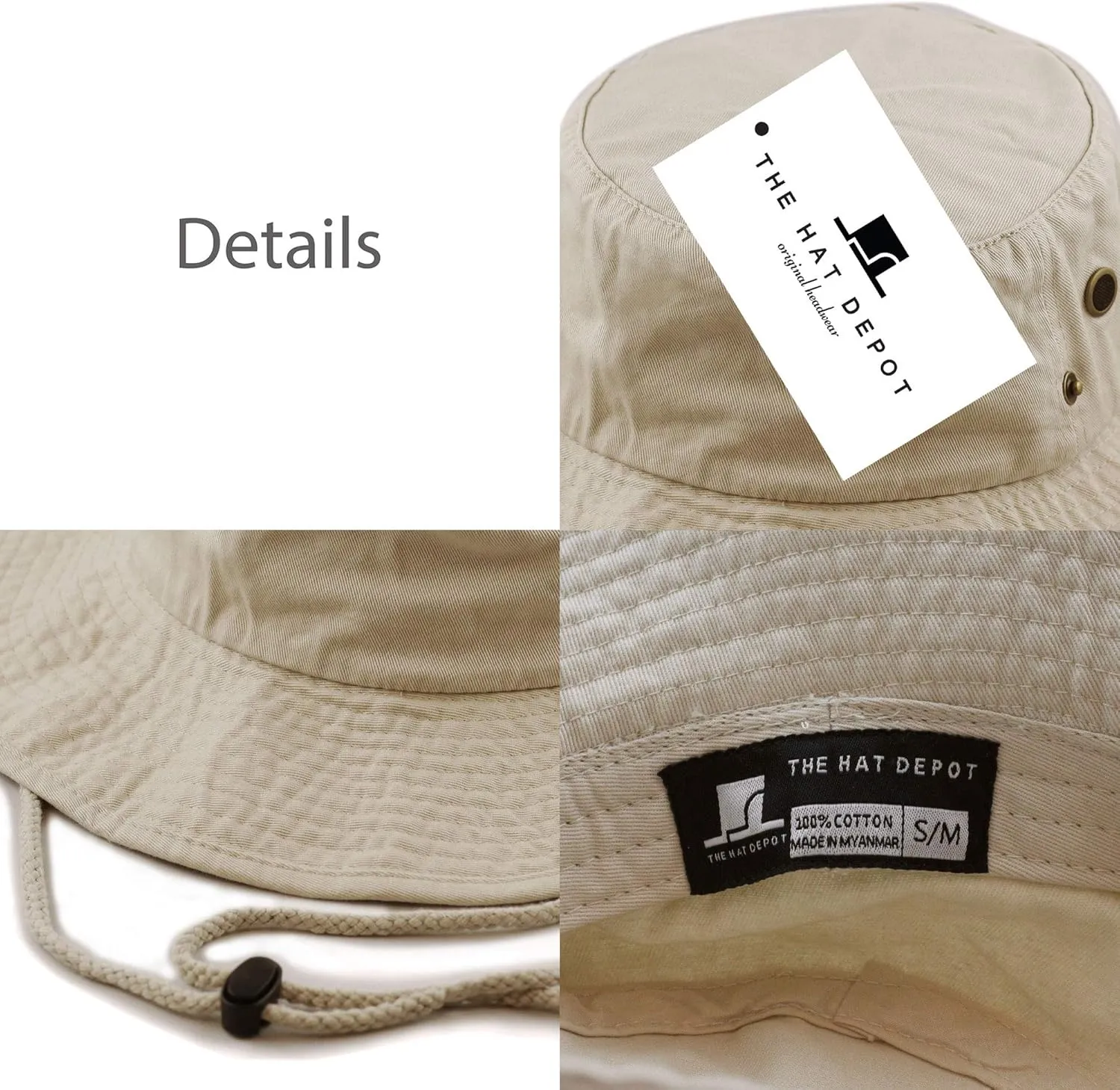 The Hat Depot Cotton Stone-Washed Safari Wide Brim Foldable Double-Sided Sun Boonie Bucket Hat