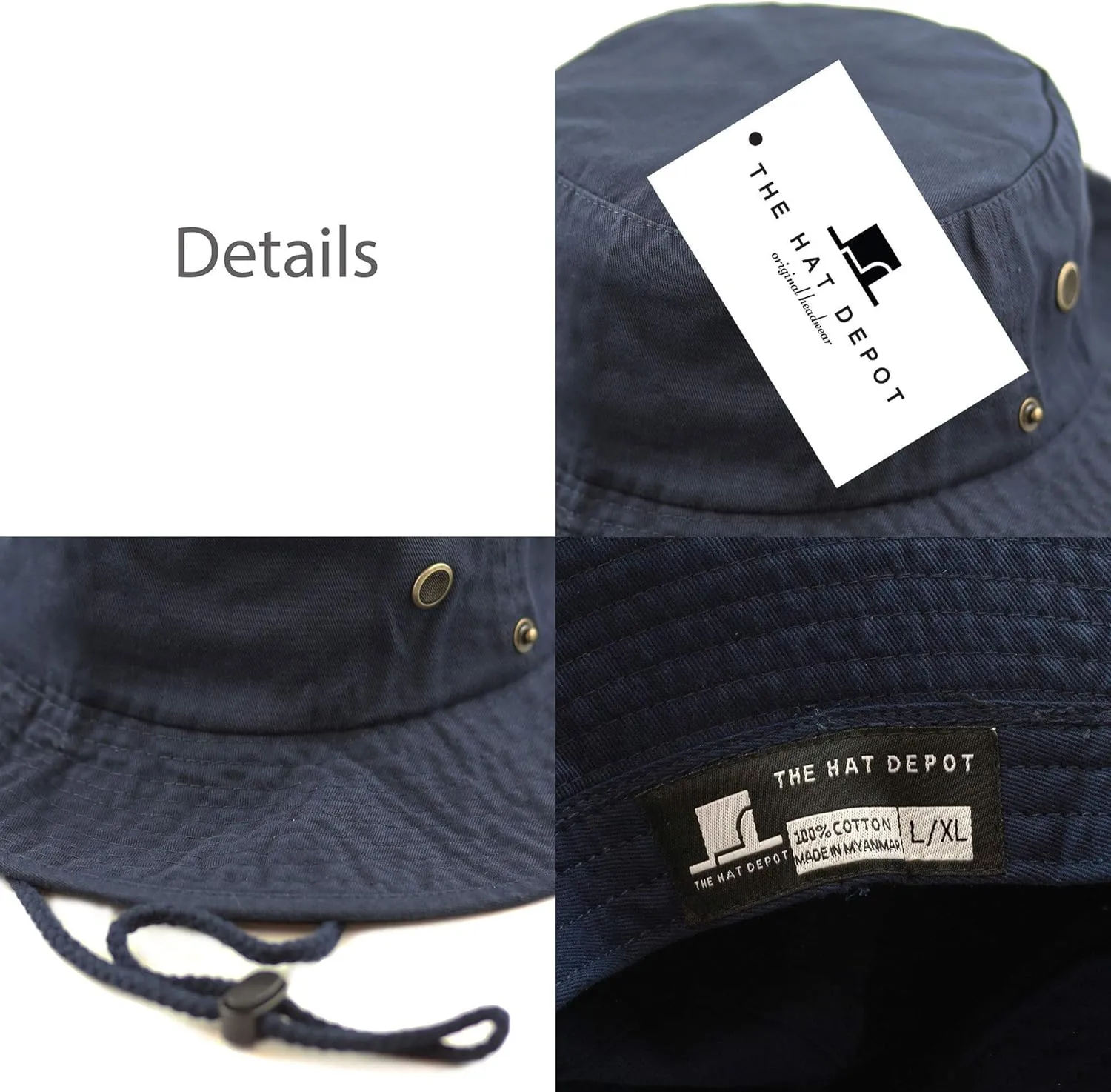 The Hat Depot Cotton Stone-Washed Safari Wide Brim Foldable Double-Sided Sun Boonie Bucket Hat