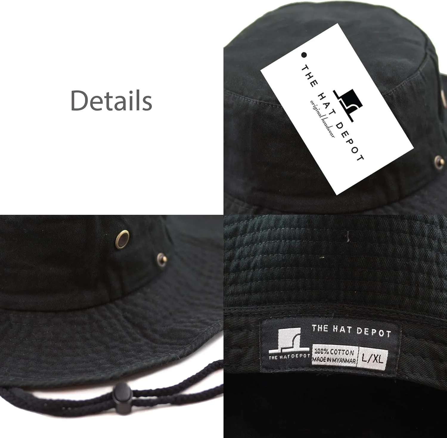 The Hat Depot Cotton Stone-Washed Safari Wide Brim Foldable Double-Sided Sun Boonie Bucket Hat